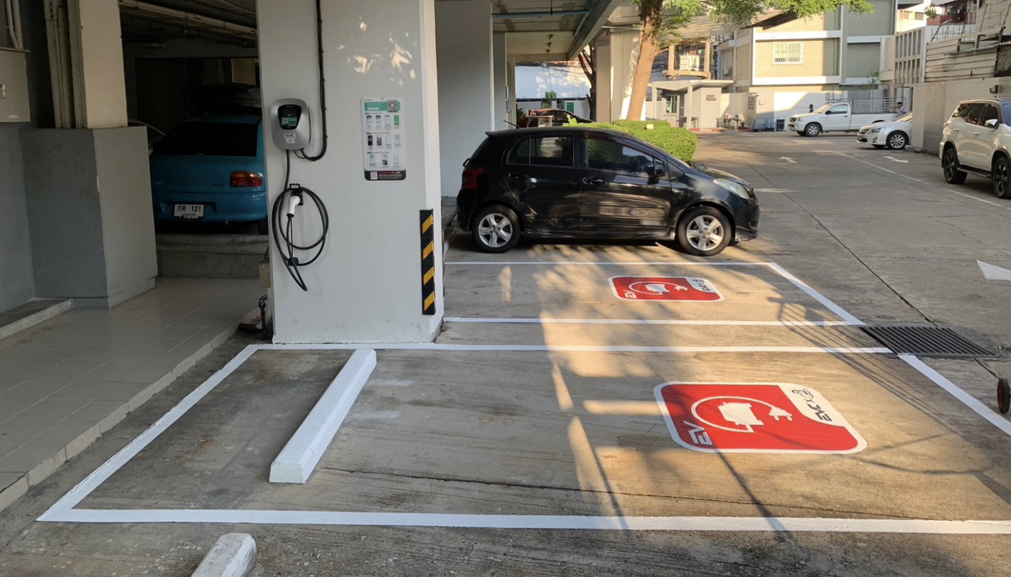 EV charger with painted parking spots